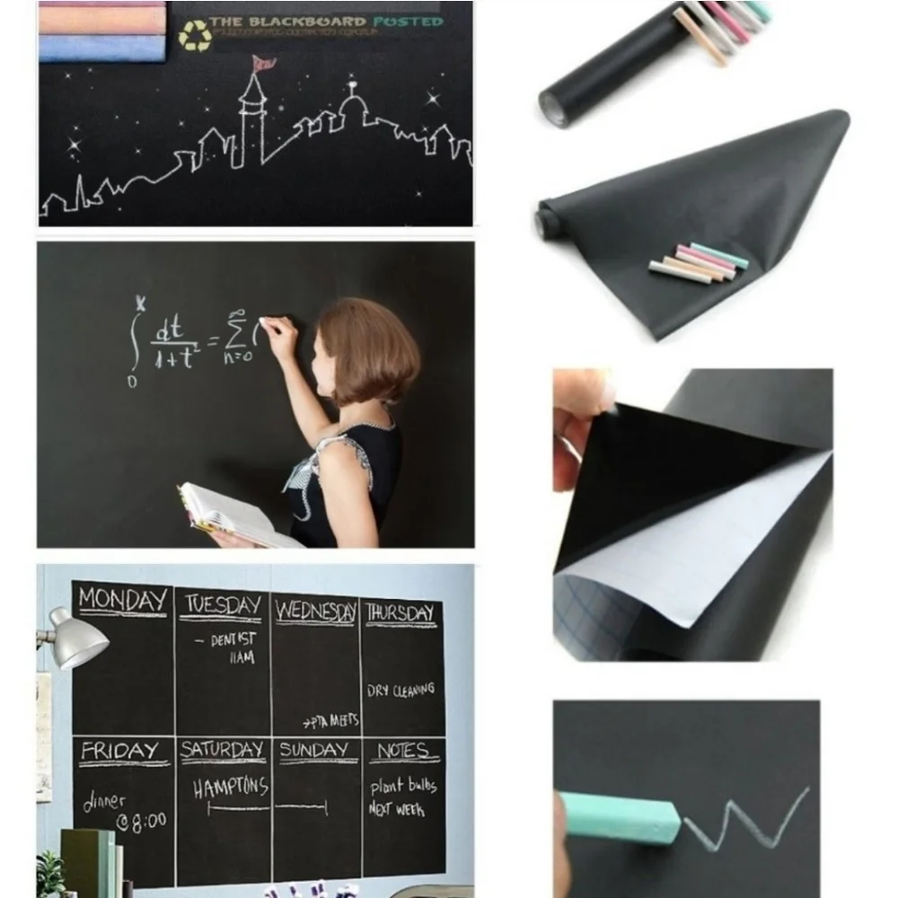 2 ROLLS * Blackboard Vinyl Peel & Stick Adhesive Chalkboard Wall Sticker 5 Chalk